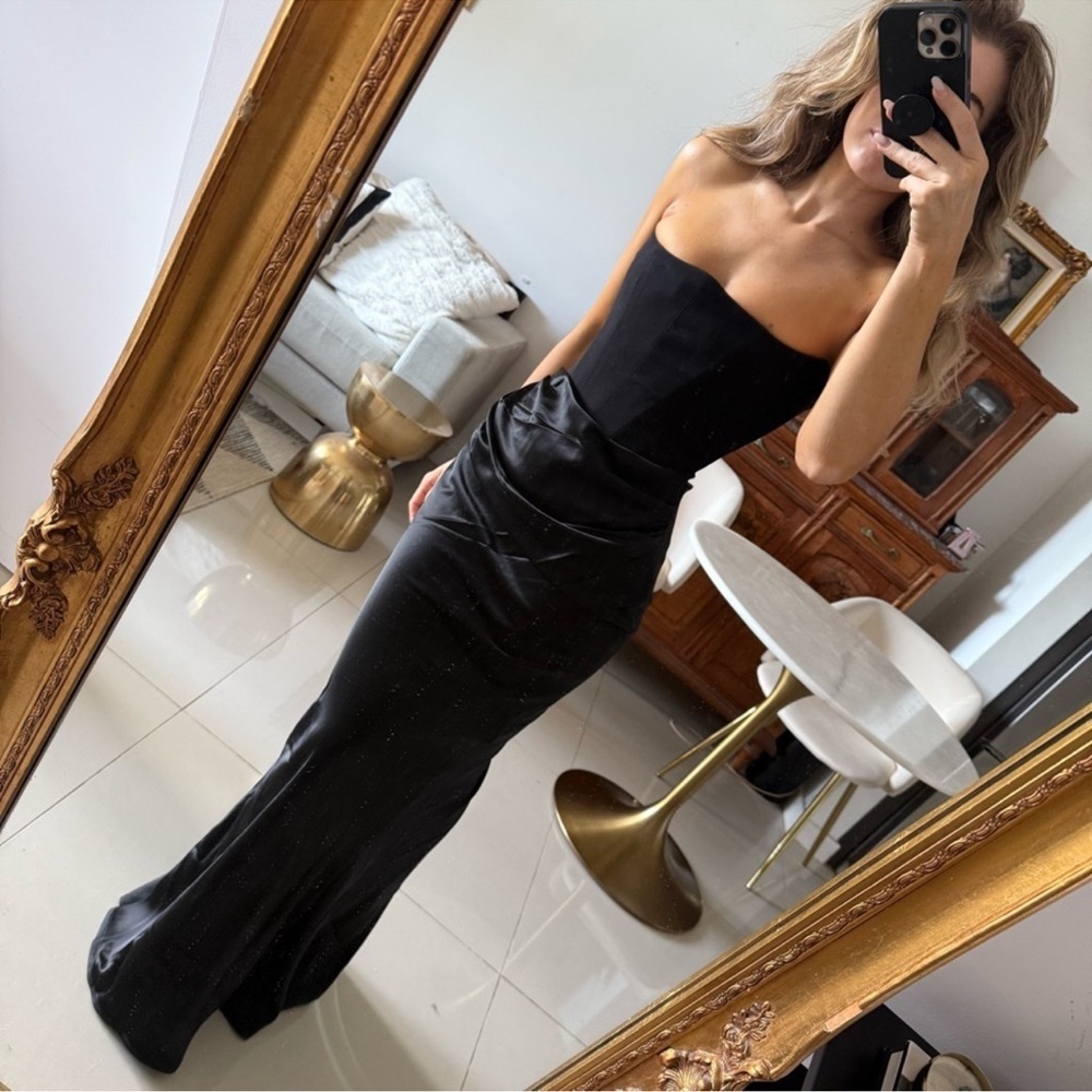 New House Of Cb Persephone Black Satin Strapless Dress Size S